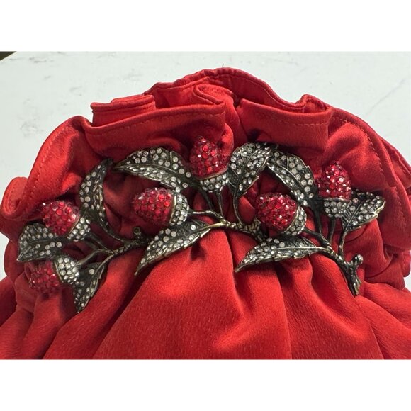 Vintage LETTY Red Evening Purse with Rhinestone Floral Embellishment NWT - Picture 11 of 12